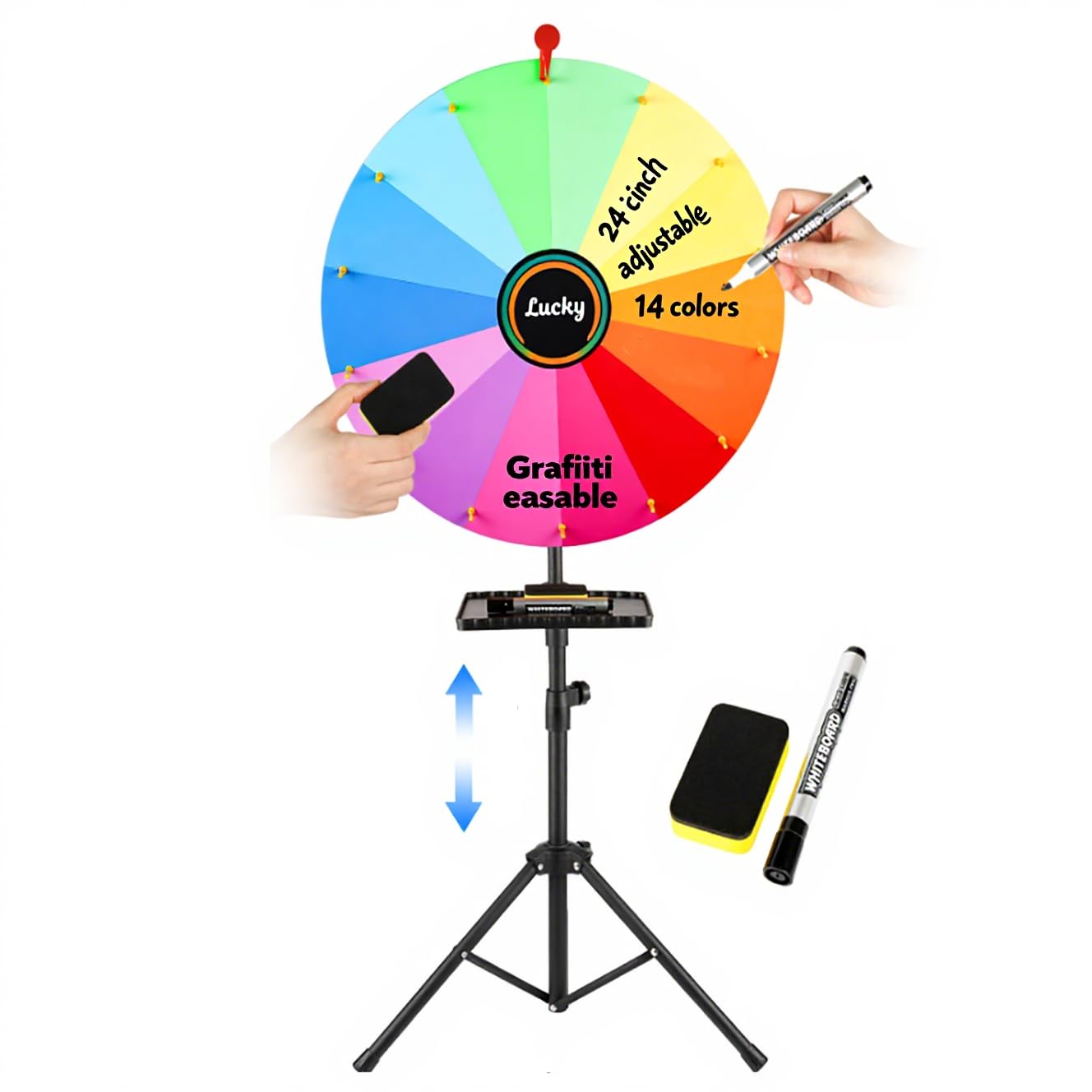 24-Zoll-Tisch-Glücksrad, Robustes, editierbares Doodle-Spielrad mit 14 Fächern (24-Zoll-Standmodell)