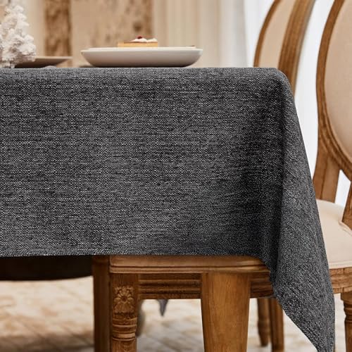 Waterproof Soft Linen Rectangular Tablecloth-55.1 x 39.4in(140 * 100cm) Wipe Clean Rectangle Table Cover for Dining Rooms, Kitchens, Living Rooms,Gardens (Dark Grey)