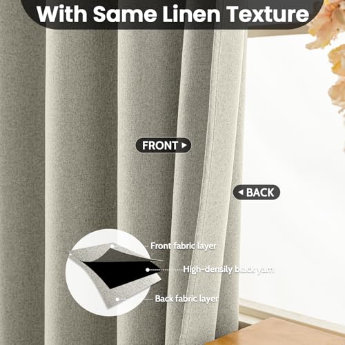 Image of COSVIYA 100% Blackout Cream Linen Curtains & Drapes 96 Inch Length | Light Blocking Full Room Darkening Grommet Insulated Thermal Window Panels for Bedroom /Living Room,52x96 inches,2 Panels