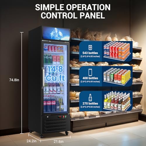 ETL & DOE Certified Commercial Beverage Refrigerator 14.8 Cu Ft, Commercial Display Fridge with Glass Door, Upright Merchandiser Refrigerator Cooler with Front LED Light for Stores, Restaurant, Office - Image 3