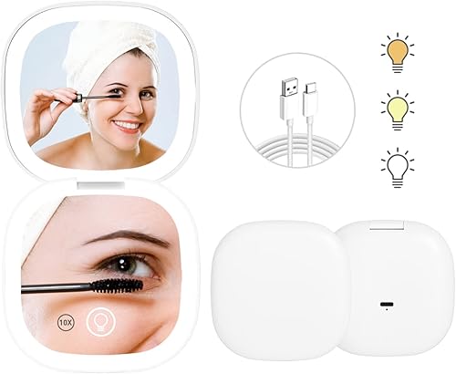 Miniatura 6 de GUFAC Espejo compacto LED espejo compacto de aumento 1x10x con luz espejo de bolsillo de 2 lados espejo de maquillaje de viaje espejo compacto de 35