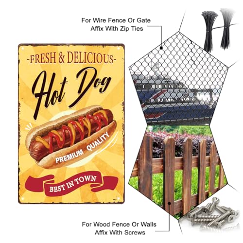 SUPERDANT Hot Dog Vintage Metallschild Fast Food Poster Küche Retro Metallschilder Vintage Metallschild Retro Metallposter Lustige Vintage Deko Für Restaurant Wohnzimmer Retro Dekor