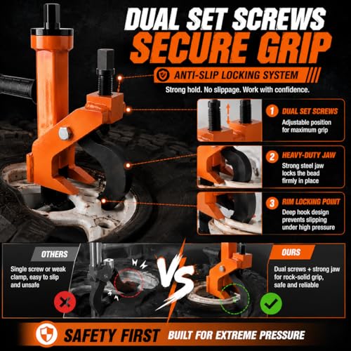 Image of Pneumatic Tire Bead Breaker Tool - Heavy Duty Bead Buster for Tractor, Farm, Car, ATV & RV Tires - On-Wheel Maintenance Tool with Dual Set Screws for Secure Grip (Orange(Pneumatic))