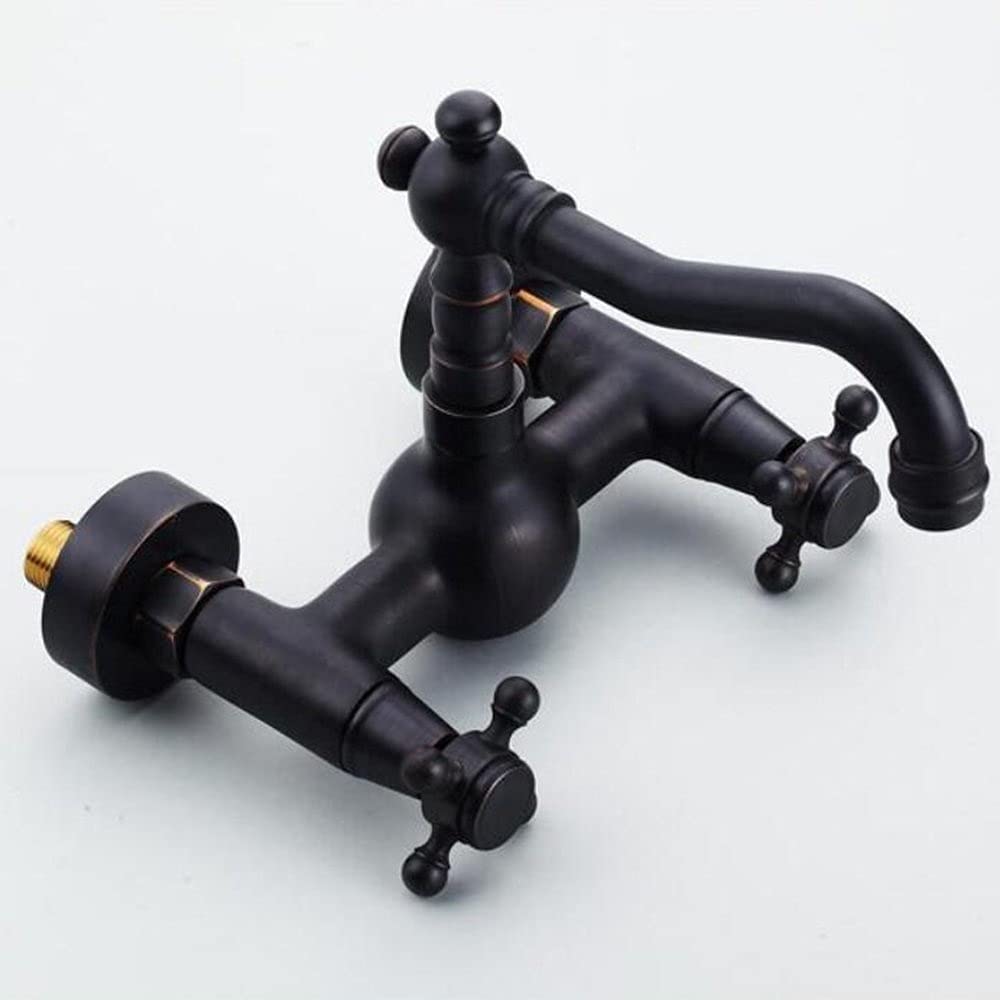 Vintage Küchenarmatur in Schwarz – Wandmontierte Mischbatterie, Zweigriff-Waschtischarmatur aus Messing, Oberfläche in geölter Bronze und gebürstetem Schwarz, Retro-Design im nosta