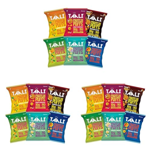 Image of Taali Roasted Protein Puffs Combo | Goodness of Jowar & Corn | Snack | 60g each (Pack of 18) | Masala, Cheese Balls, Smoky Barbeque, Korean, Pudina, Cream & Onion