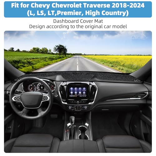 Image of Dash Cover Mat for Chevy Chevrolet Traverse 2018 2019 2020 2021 2022 2023 2024 Non-Slip Dashboard Cover Mat Sunshade UV Rays Protector Interior Accessories
