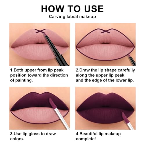 Image of evpct 3Pcs Dark Plum Purple Rose Dark red Matte Lip Liner Pencil and Liquid Lipstick Sets for Women Long Lasting Waterproof, 24 Hour Lipstick Lip Stick /Gloss Set labiales mate 24 horas originales, 01