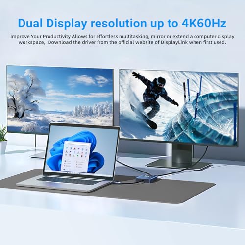 Adaptateur USB C vers HDMI double moniteur DisplayLink 4K fluide - 5