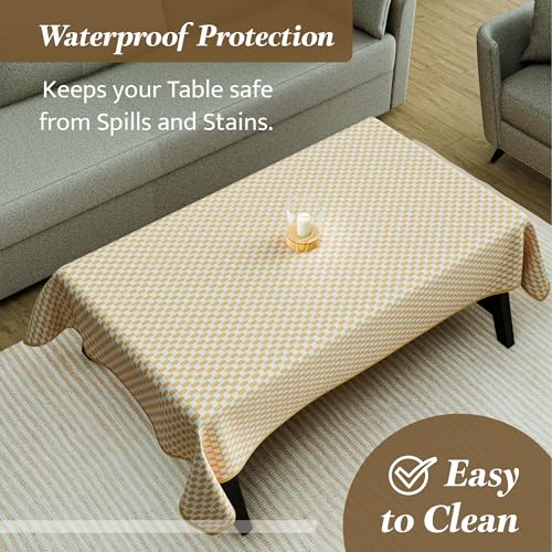 Image of Kuber Industries 36x54 Inch Vinyl 4 Seater Table Cover Cloth | Multipurpose Rectangle Dining Table Cover /Cloth for Party and Events | Lining - Golden
