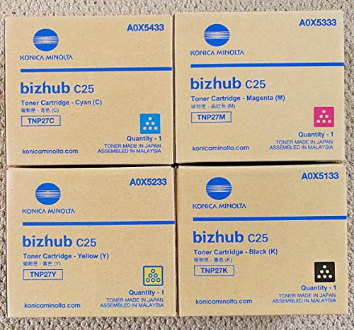 Genuine Konica Minolta TNP27 CYMK Toner Cartridge Set for Bizhub C25