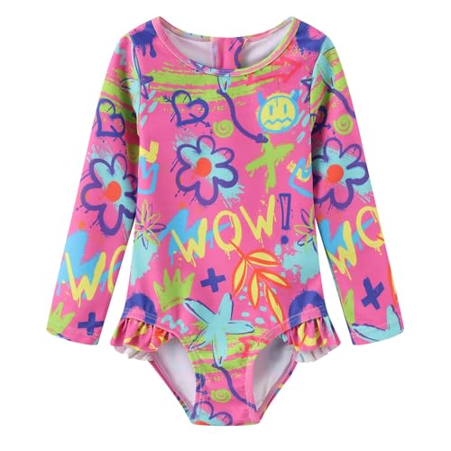 Image of Baby Girls One Piece Swimsuits Long Sleeve Rash Guard for Kids Girls UPF 50+ Sun Protection Swimshirts
