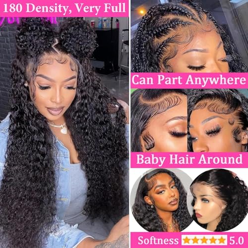 BLACROSS 13x6 Deep Wave Lace Front Wigs Human Hair 32 Inch 180 Density Deep Part Curly Lace Front Wigs Human Hair Pre Plucked Glueless Transparent Lace Frontal Wig Pre Plucked with Baby Hair - Image 3