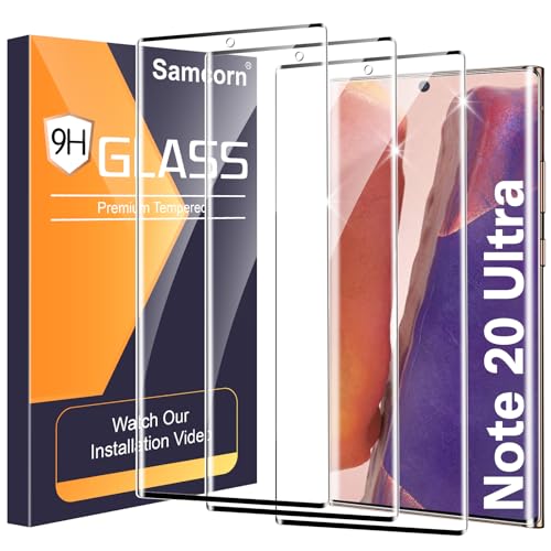 3 Pack Galaxy Note 20 Ultra Screen Protector, HD Clear Tempered Glass, Fingerprint Unlock, 3D Curved, Scratch Resistant, No Bubble for Samsung Galaxy Note 20 Ultra 5G Glass Screen Protector