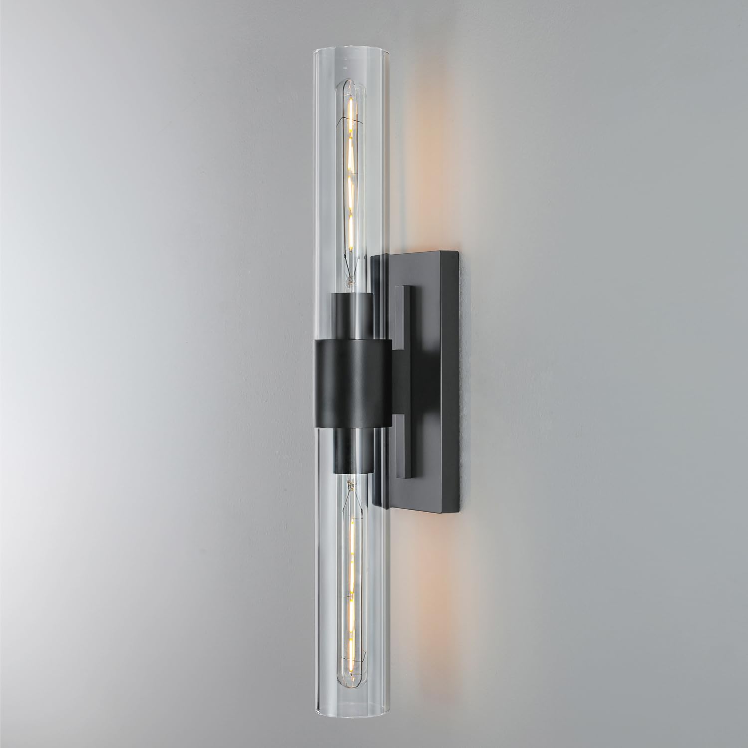 QUENEY 2-Light Matte Black Bathroom Light Fixtures with Glass Shades,Modern Wall Sconce for Bedroom Bath Mirror Lights.