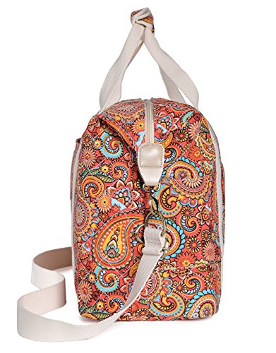 Malirona Ladies Women Canvas Travel Weekender Overnight Carry-on Shoulder Duffel Tote Bag Bohemian Flower (Red Flower)