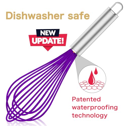 Image of OYV Purple Silicone Whisk, Professional Whisks For Cooking Non-Scratch, Stainless Steel & Silicone Wisk, Plastic Rubber Whisk Tool For Nonstick Cookware Pans, BPA free, Silicon Wisks Set of 3