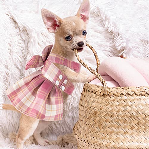 Potchen 4 Pcs Plaid Dog Dress Bow Tie Harness Leash Set Harness Dress For Small Dogs Cute Dog Pet Girl Puppy Summer Clothes For Female Bunny Clothes Yorkie Chihuahua Training Walking thumb #3
