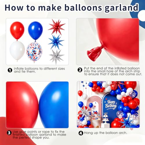 Image of Red White and Blue Patriotic Balloon Arch Kit 129 Pcs