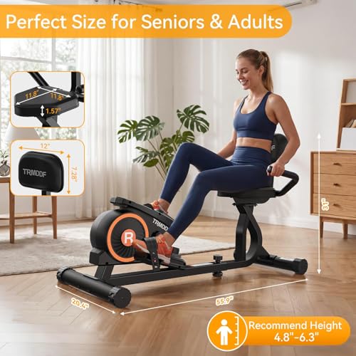 Image of Recumbent Exercise Bike for Home Use, Magnetic Stationary Bike with Soft Padded Seat for Seniors & Adults, Indoor Cycling Bike with 16-Level Quiet Resistance, LCD Monitor, 400LB Capacity, Easy Assembly