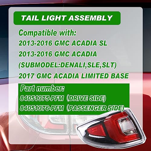 Lochnchn Tail Lights Compatible with GMC Acadia 2013-2016 Acadia Limited 2017 Rear LED Taillights Assembly Left Driver Side Tail Lamp Replace 84051375-PFM.Not Include Bulb