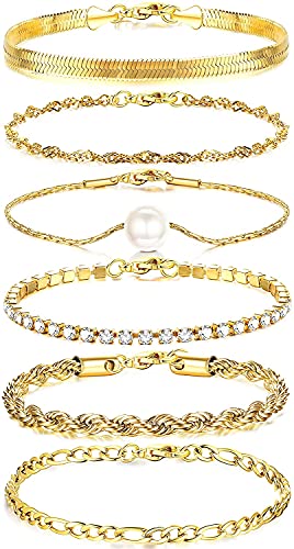 Materiale di qualità - Questo set di braccialetti a maglie regolabili è realizzato in acciaio chirurgico ecologico, senza nichel e piombo, ipoallergenico. Non devi preoccuparti di arrugginire o causare disagio alla pelle; la placcatura in oro di alta qualità può sempre mantenere l'originale, il colore non sbiadirà; Ti offrirà un'esperienza migliore