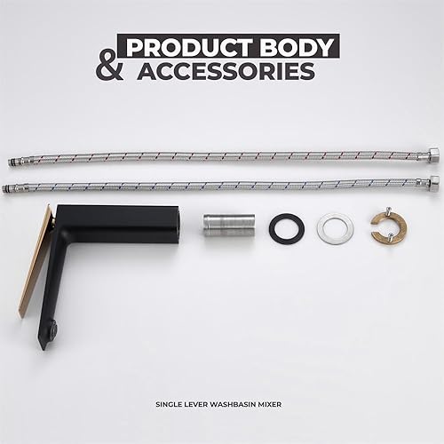 Miniatura 3 de Weirun Grifo de lavabo de latón extra largo para baño, con una sola manija, un agujero, mezclador de tocador, montaje en cubierta, negro mate con