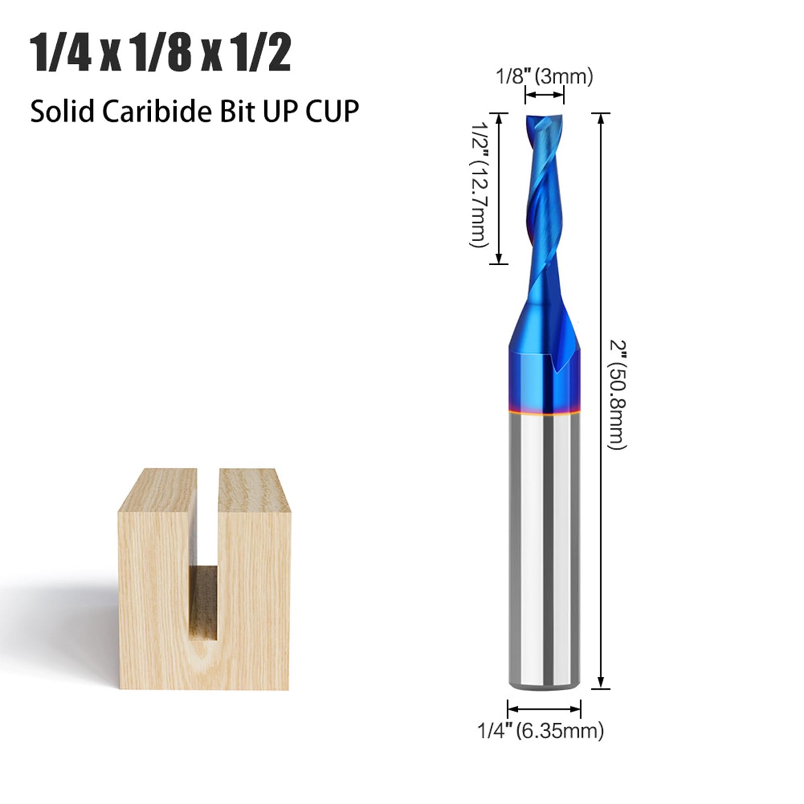 MACHSWON Straight Two Flute Router Cutter 1/4 Inch Shank,3mm Cut Diameter & 12.7mm Cut Length,Tungsten Carbide Tipped,Milling Cutter Straight Router Bit Solid Caribide Bit UP CUP - Image 2