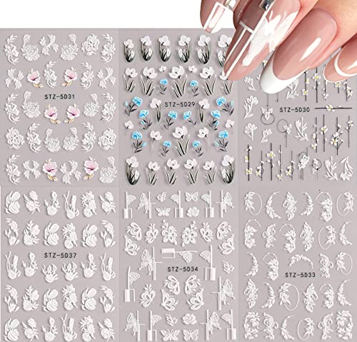 JIYISHIHOU Autocollant Ongle5 Feuilles Stickers Ongles Fleur Appliques Nail Art Auto-adhésif Nail Art Stickers 3D Autocollants pour Ongles pour DIY Nail Art Décor Cover