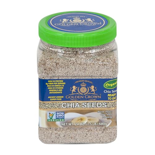 Golden Crown Organic Chia Seeds - 24 Oz (1.5 Lb), with Omega-3, Non-GMO, Gluten Free | Nutrient-Packed Superfood |Gluten-Free Raw White Chia Seeds and Vegan Protein