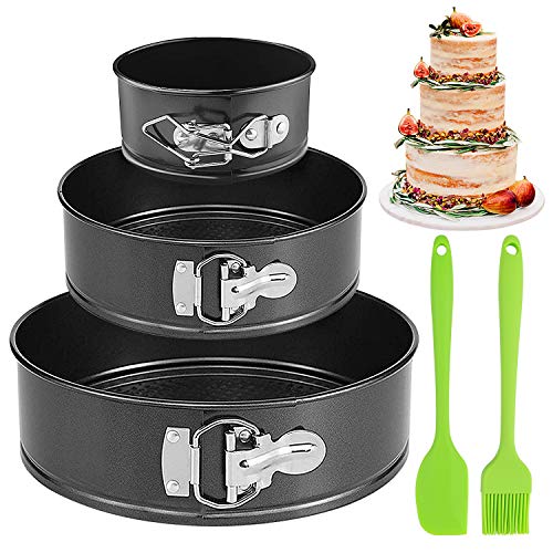 Gvoo Kuchenform, Rund Inspiration Springform Cake Pans Runde Backform mit Flachboden Kuchenformen auslaufsicher,antihaftbeschichtet 3 Größen Enthält 4''/7''/9''Runde (Spatel,Ölpinsel inbegriffen)