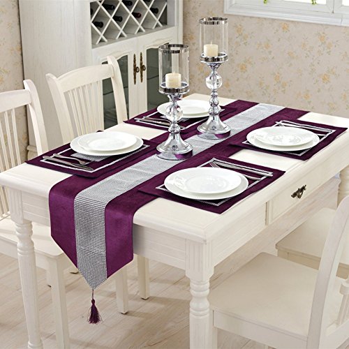 Labellevie Corredor de la Tabla con borlas Corredor Mesa Banquete Diamante 4 Piezas Mantel Individual Púrpura