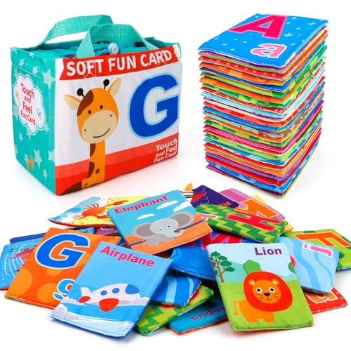 Image of Mini Tudou 26 PCS Baby Soft Alphabet Cards, ABC Learning Flash Cards with Storage Bag, Washable Soft Letter Early Educational Toy for Babies Infants Toddlers Boys and Girls 0 1 2 3 Years Old