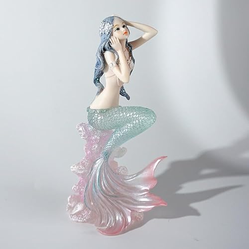 Rayberro Figuras de sirena de cristal de 7.28 pulgadas, escultura de sirena de resina transparente, adornos de princesa mediterránea, decoración de