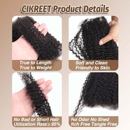 Afro Kinkys Bulk Human Hair Bundles for Micro Twist Braids Mini Locs Repair Dreadlock Extensions Afro Kinky-Curly Human Braiding Hair Bulk for Men Women Kids 12 Inch 2 Bundles 60g 1B Natural Black - Image 4