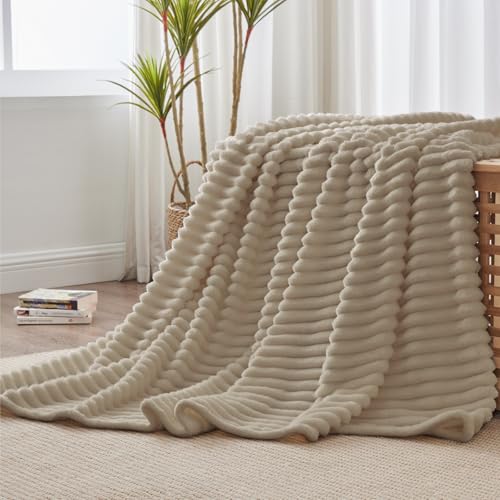 Image of BEDELITE Ribbed Twin Blanket for Couch & Bed, Linen, 60 inchx80 inch