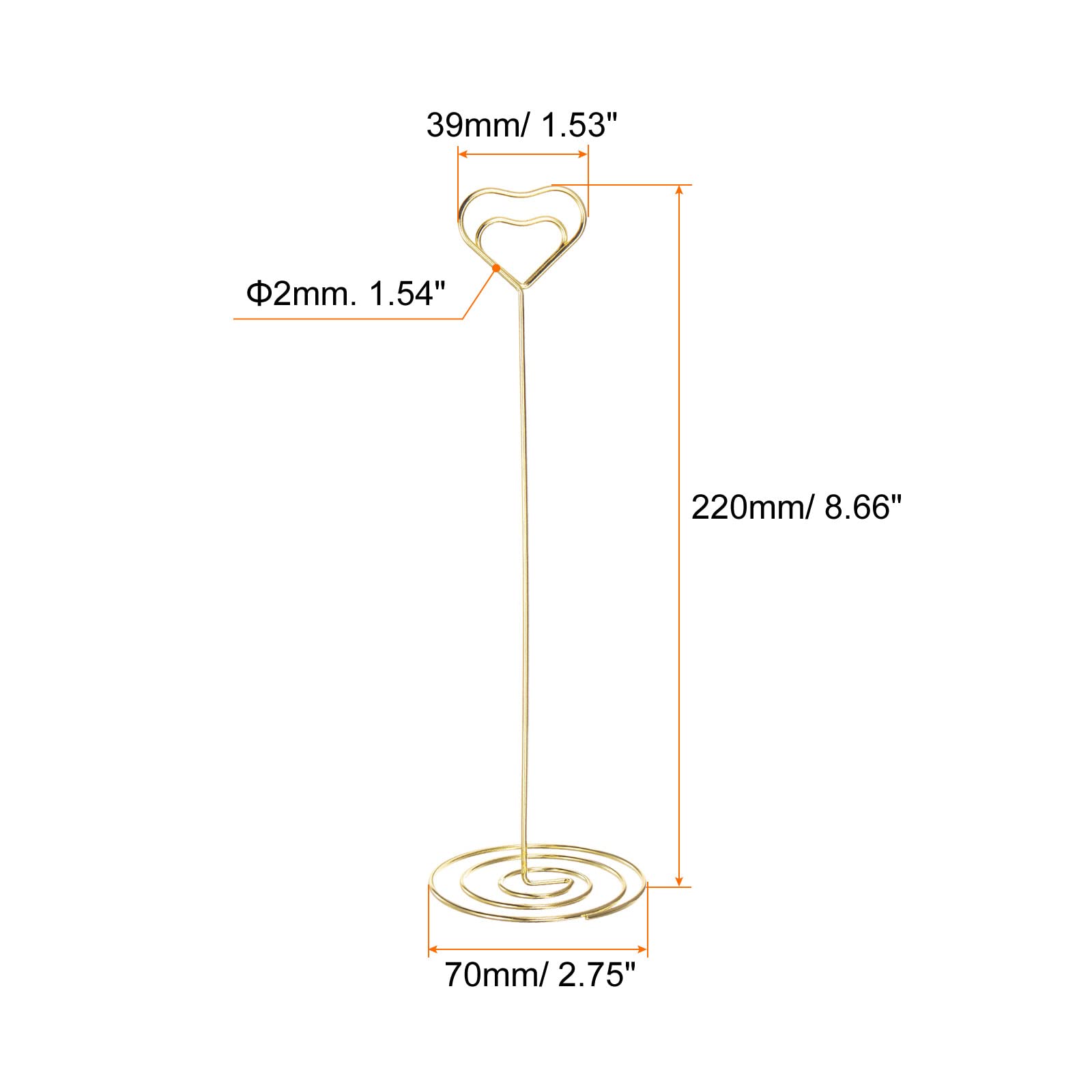 sourcing map Soportes para Números de Mesa 24uds, 220mm Alto, Portafotos de Acero en Forma de Corazón para Centros de Mesa, Soporte Tarjeta para Boda Recepción Fiesta Oficina Hogar, Tono Dorado