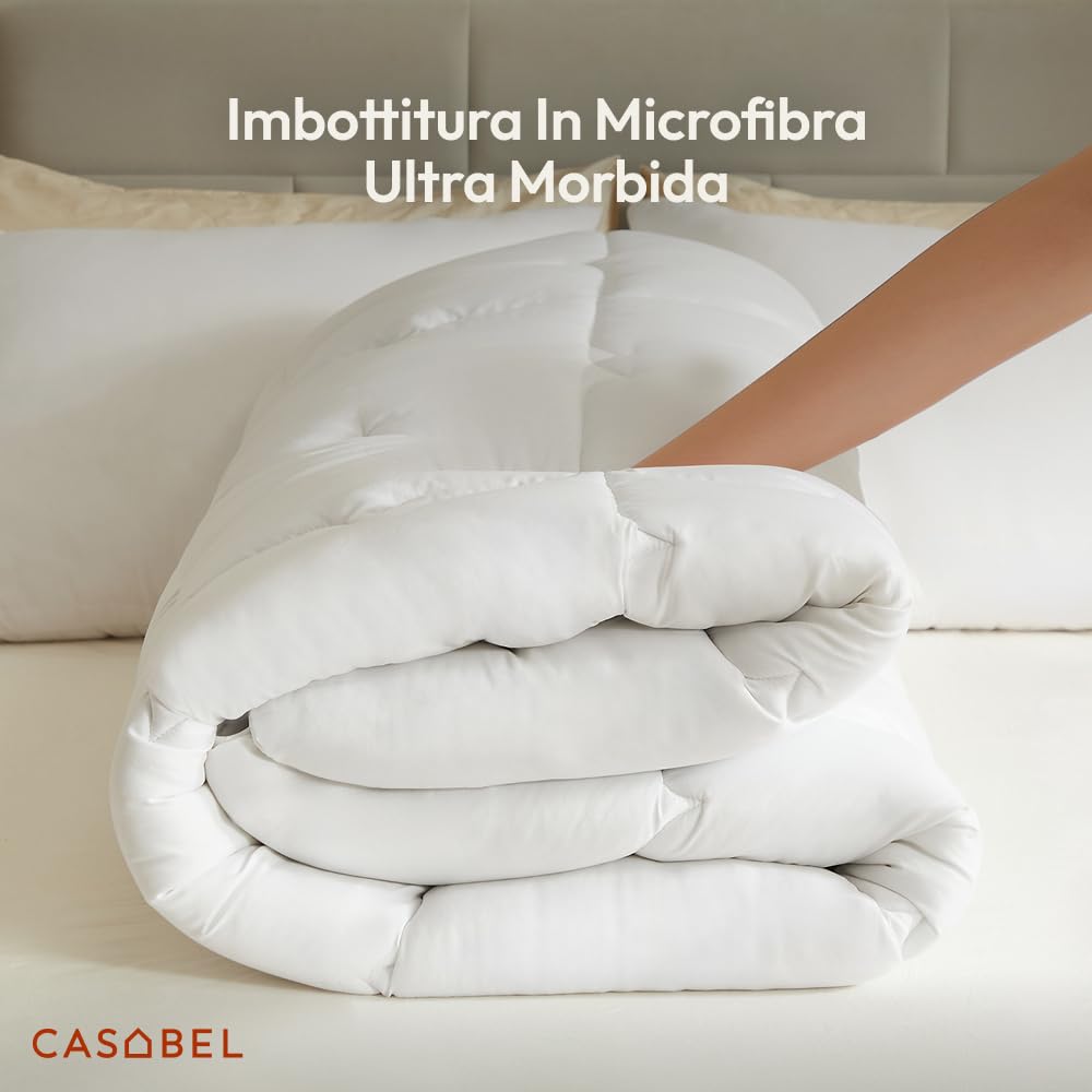 CASABEL Piumino Caldo 1 Piazza, 700gsm, 135x200cm, bianco | Microfibra morbida e traspirante, trapuntatura a rombi, calore omogeneo, calda, confortevole, lavabile in lavatrice