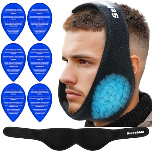 Wisdom Teeth Ice Pack Head Wrap, Face Ice Pack for Wisdom Teeth Extraction Toothache Pain Relief, Jaw Ice Pack for Face Oral Surgery with 6 Gel Packs for TMJ,Tonsillectomy Recovery, Cosmetic Procedure
