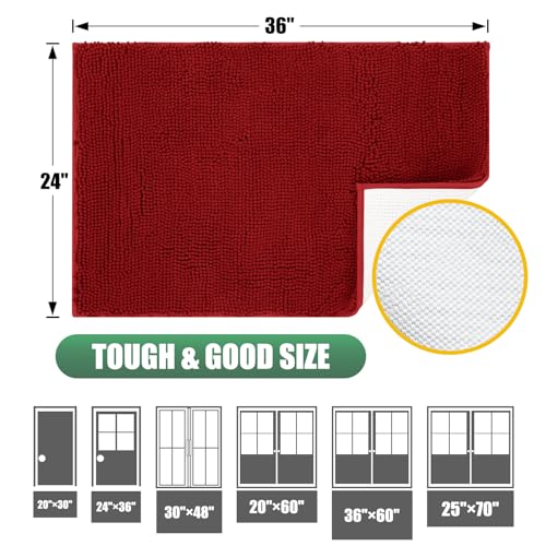 IM HOME Chenille Absorbent Outdoor Doormat 30" x 20", Washable Muddy Door Mats for Dog Non Slip Indoor Doormat Dog Mat for Muddy Paw Front Inside Doormats for Entryway Red Burgundy