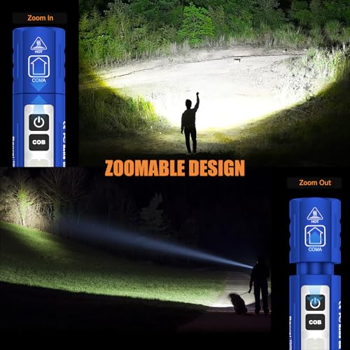 Image of Rechargeable Magnetic Small Powerful Flashlights, Bright Pocket Flashlight | High Lumens, USB C Charging, 8 Modes Zoomable, Dual Button Waterproof Tactical Work Flash Light for Car,Emergency,Camping