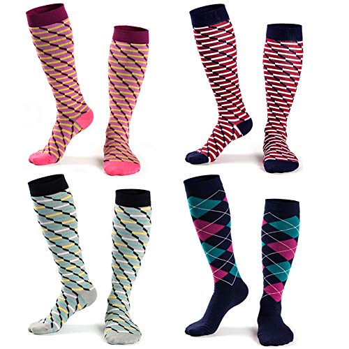 4 Calcetines de Compresión, Calcetines de Futbol, Medias de Compresion Deportivos Hombre,Mujeres para Running, Fútbol, Viajar, Ciclismo, Volar Embarazo,médicos,Mejorar Circulación, Recuperación Rápida