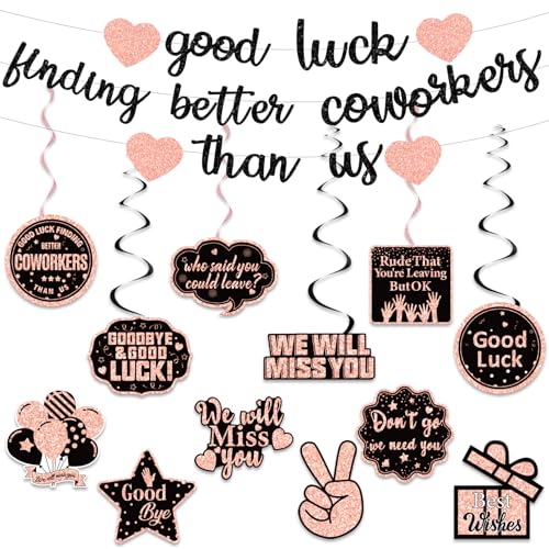 Image of Pre-Strung Good Luck Finding Better Coworkers Than Us Banner, Gold Glitter Going Away Party We Will Miss You Decorations, Great for Goodbye Farewell Job Change Party