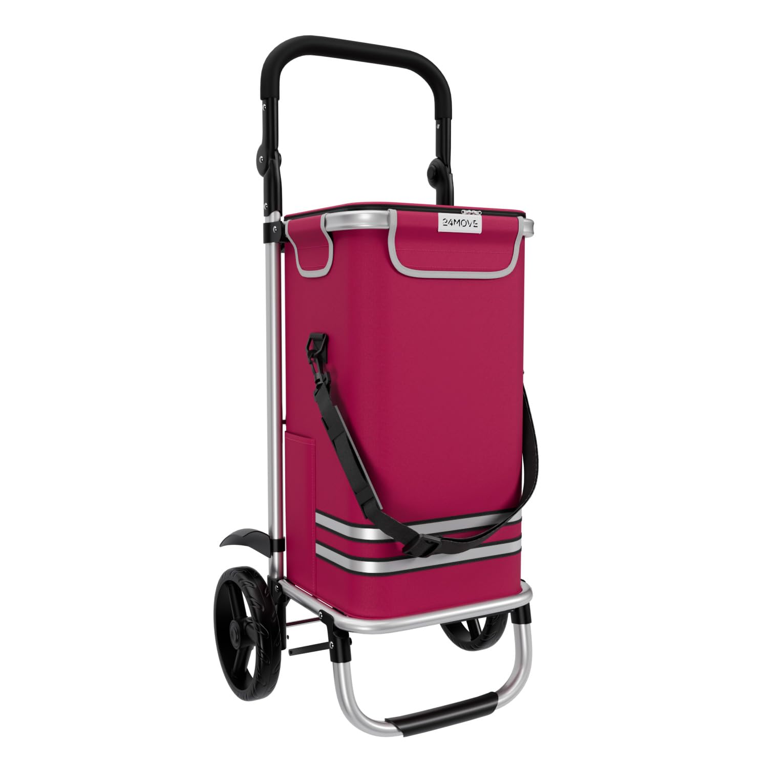 24MOVE® Einkaufstrolley Vehlo klappbar mit 55L inkl. Kühlfach, Faltbarer 3in1 Trolley - Sackkarre und Tasche, bis 30kg belastbar, rot