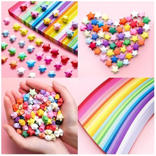 Image of FINEMOE 1035 Sheets Star Origami Paper Strips, 27 Assorted Colors, Double Sided Lucky Star Folding Paper for DIY Crafts, School Projects, Decoration, Teaching Supplies & Jar Gifts (Solid)