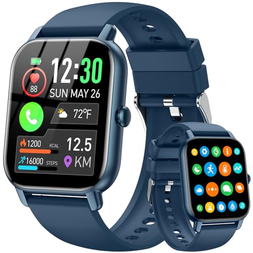 Smart Watch for Men Women,1.85 inch HD Screen Bluetooth Fitness Tracker Step Counter/Sleep Monitor,110+ Sports Modes,IP68 Waterproof Smart Watch Compatible with iPhone Samsung Android Phone, Blue