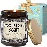 Book Lover Candle, Inspired Gift for Readers, Birthday, Book Themed Reading Gifts for Women, Bookworm, Librarian, Men, Bookstore Scent Mahogany Leather Coffee Scent Candle 9OZ