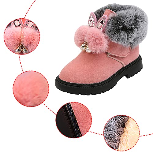 EnJoCho Kids Baby Girls Warm and Soft Shoes Princess Shoes Hairball Cotton Boots Snow Boots Snow Shoes for Children 1-12Y (Pink-a#NBV, 3-3.5 Years)4