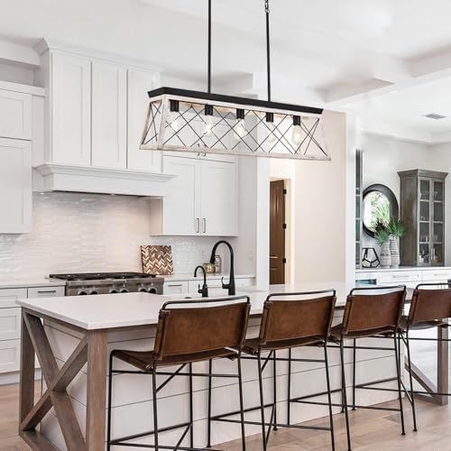 Merbotin BG180387B-1 Farmhouse Chandelier 5 Light Kitchen Island Lighting Rustic White Wood Finish Dining Room Light Fixture Adjustable Height Chandeliers Distressed Pendant Light Over Pool Table thumb #2