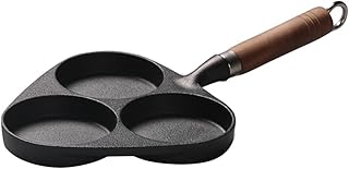 FutuHome Mini żeliwna patelnia indukcyjna, czarna, do smażenia, patelnia do duszenia, patelnia do gotowania jajek z drewnianym uchwytem do kuchni, gotowania naczyń