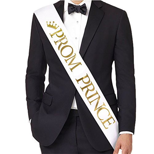 PROM PRINCE And PROM PRINCESS Sashes - Graduation Party School Party Accessories, White with Gold Print
